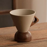 Vintage Coffee Mug with Wooden Handle & Saucer - Image 12