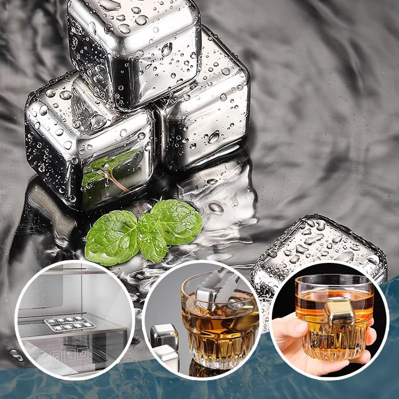🧊 Stainless Steel Ice Cubes – Food Grade 304 Steel, Fast Cooling 🍸