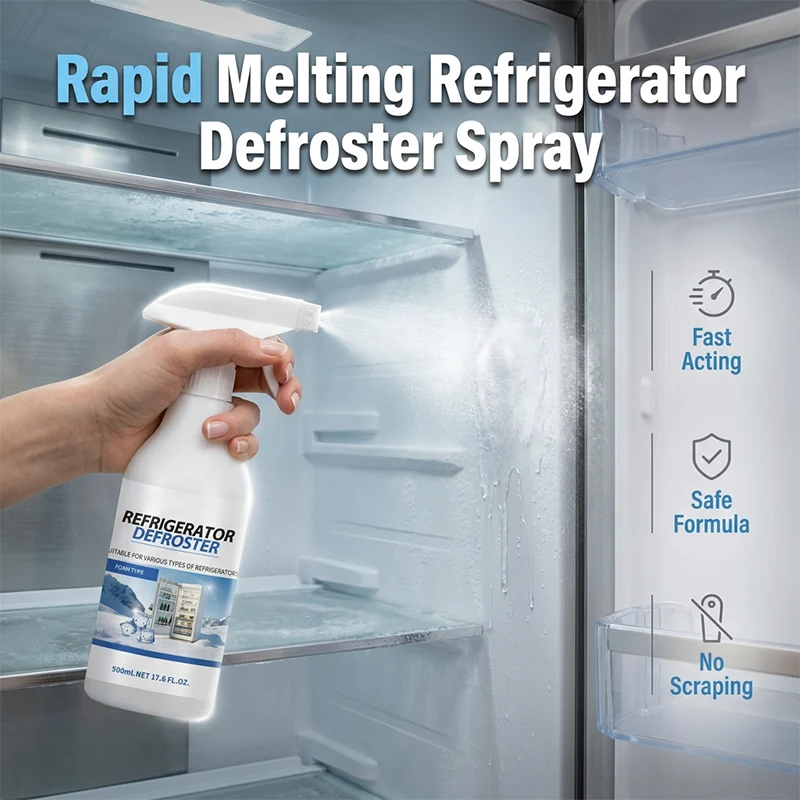 🥳2026 HOT SALE🥳💞50K+ SOLD!❄️💨 50% OFF! Rapid Refrigerator Defroster Spray – Instant frost melting, no scraping. Food safe, easy spray. Save time & energy. 🧊✨