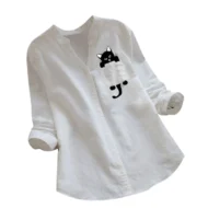 💕Hot Sale 49% OFF🌷V-neck Cat Print Long Sleeve Blouse - Image 10