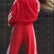 Casual V-Neck Striped Sweat & Wide Leg Pants Two-Piece Set - Image 6