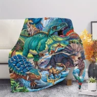 Vibrant Dinosaur Print Flannel Throw Blanket - Image 3