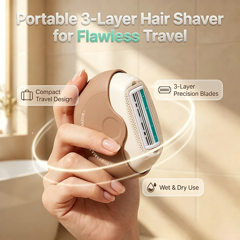 Portable 3-Layer Hair Shaver with Rotating Cover