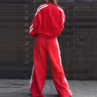 Casual V-Neck Striped Sweat & Wide Leg Pants Two-Piece Set - Image 3