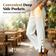 Summer Breathable Cropped Trousers with Pockets
