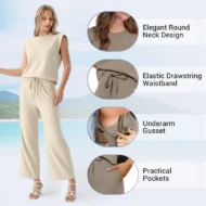 2025 New Women's Casual Sleeveless Top & Wide-Leg Pants Set - Image 4