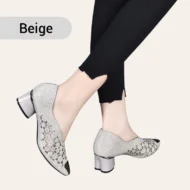 💥HOT SALE 50% OFF✨Hollow mesh sandals with rhinestone and chunky heel - Image 9