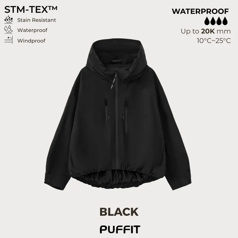 🧥Wide-Brim Hood💧Short Oversized Rain Jacket With Bubble Hem,Adjustable Cuffs