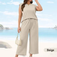 2025 New Women's Casual Sleeveless Top & Wide-Leg Pants Set - Image 15