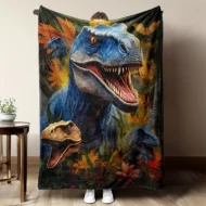 Vibrant Dinosaur Print Flannel Throw Blanket - Image 9