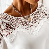 Women's Autumn 3/4 Sleeves Sexy Lace Sewn Elegant Vintage Style Blouse. - Image 3