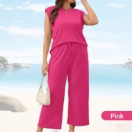 2025 New Women's Casual Sleeveless Top & Wide-Leg Pants Set - Image 13