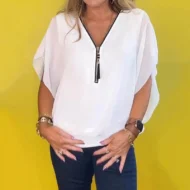 ✨Women's Chiffon Zip-up Neck Casual Top - Image 5