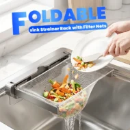 Foldable Sink Strainer Rack with Filter Nets