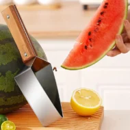 Triangle Stainless Steel Fruit Cutter with Wood Handle for Kitchen